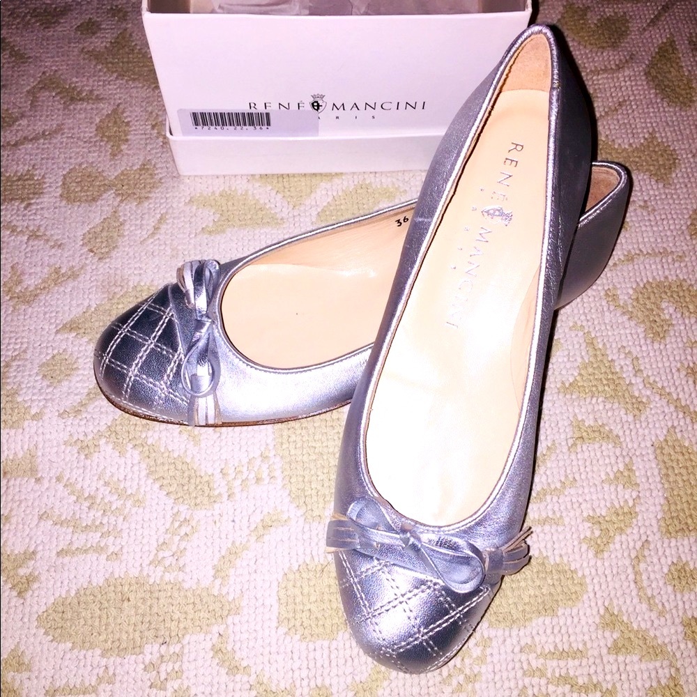 NEW RENE MANCINI Leather Silver Flats Shoe-S 36/6